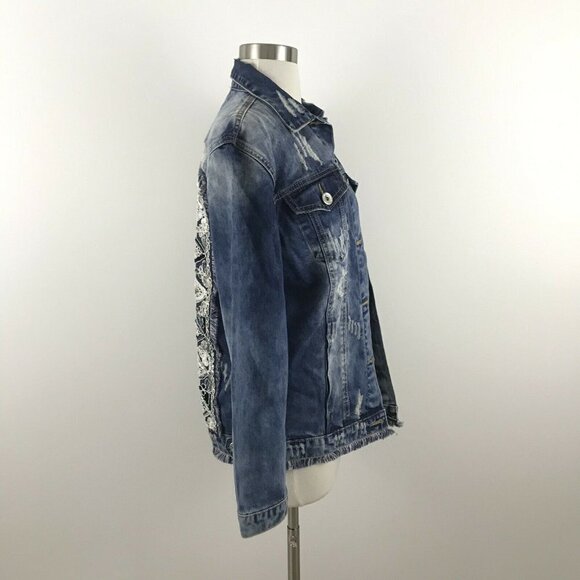 JAASE Jean Jacket Women S Embellished Denim Coat Distressed - Picture 3 of 8